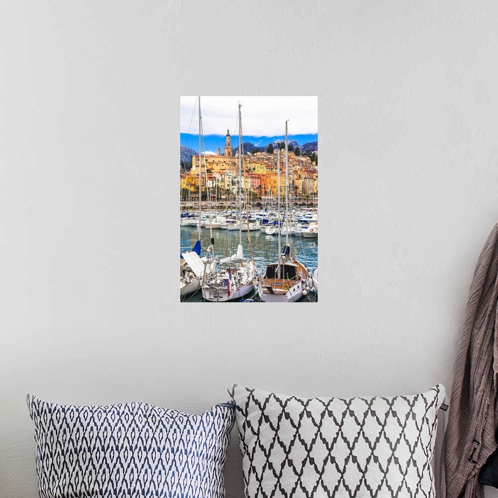 A bohemian room featuring Beautiful Menton town, south of France.