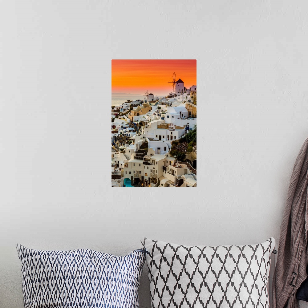 A bohemian room featuring Santorini, Greece - Oia at beautiful sunset.