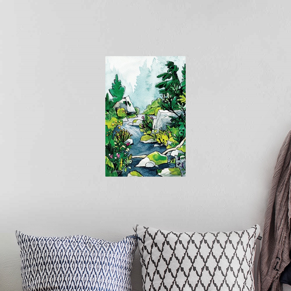 A bohemian room featuring On a hike near Mount Rainier's Wonderland Trails, the artist stopped by a stream to sketch the in...
