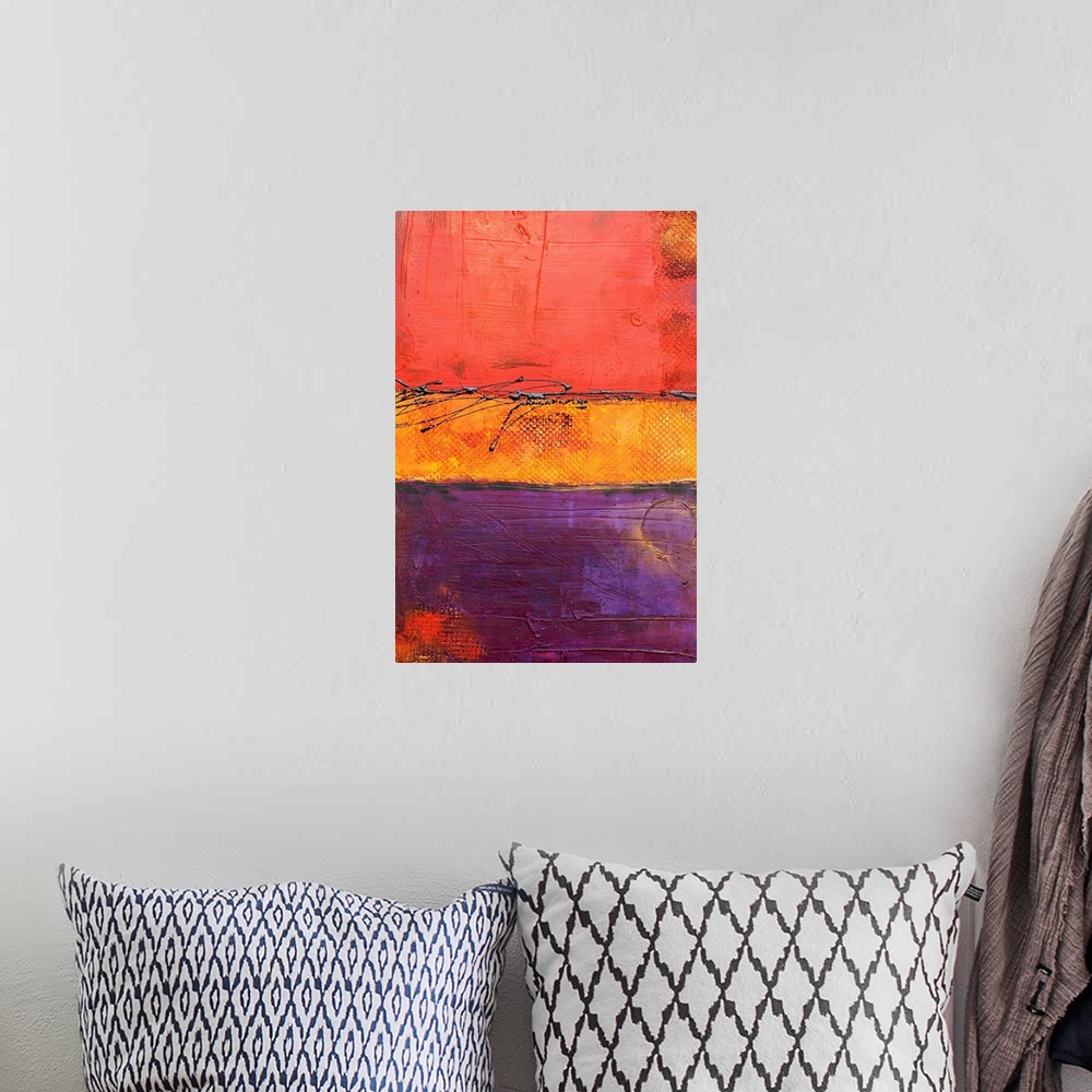 A bohemian room featuring Contemporary abstract painting from Erin Ashley featuring color streaks and rough lines.