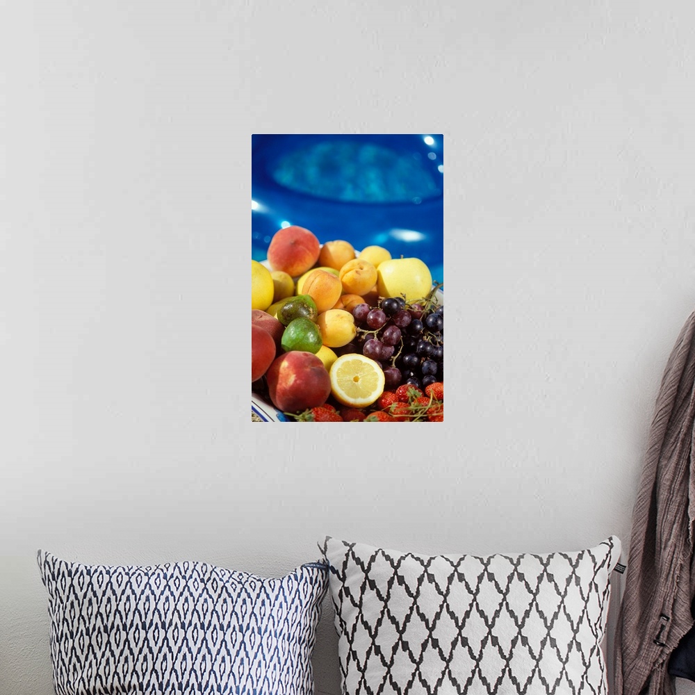 A bohemian room featuring Apricots, strawberries, grapes