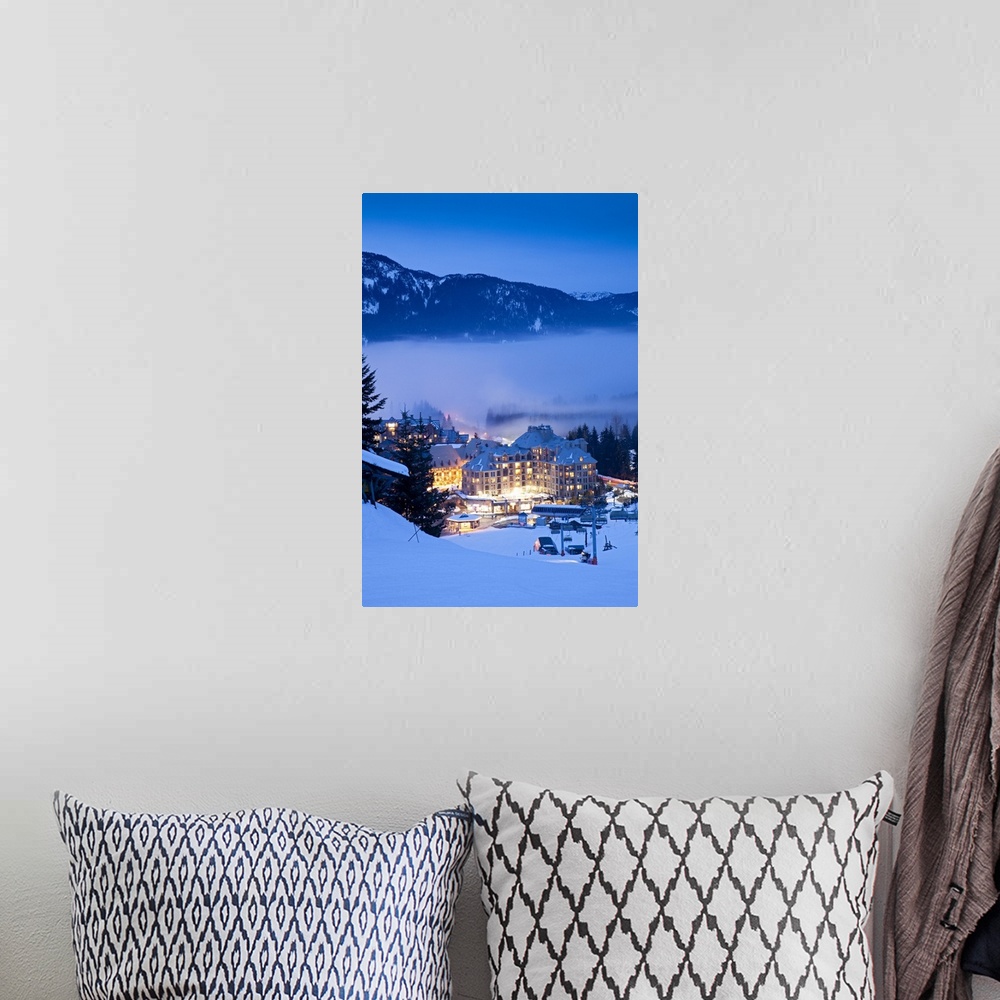 A bohemian room featuring Canada, British Columbia, Whistler village at dusk