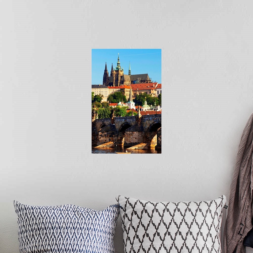 A bohemian room featuring Czech Republic, Bohemia, Prague, Vltava River, View Hradcany Castle & St Vitus Cathedral