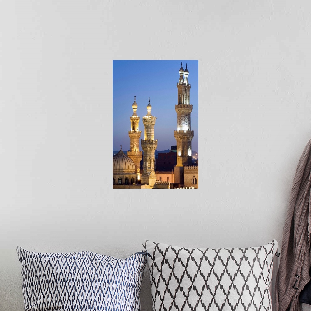 A bohemian room featuring Egypt, Cairo, Islamic Cairo area, Minarets and dome of Mosque of al-Azhar