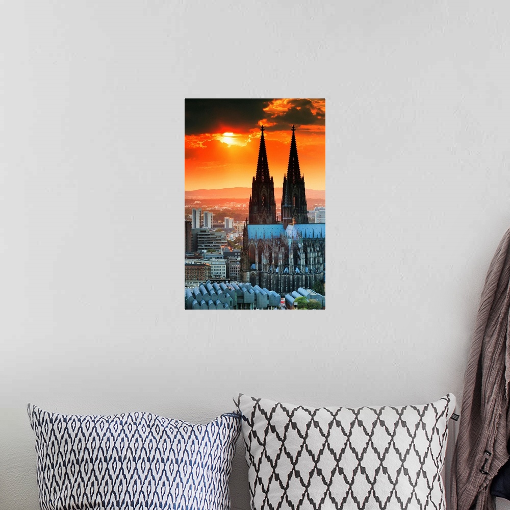 A bohemian room featuring Germany, North Rhine-Westphalia, Cologne, Cologne Cathedral and Hohenzollern Bridge overview at s...