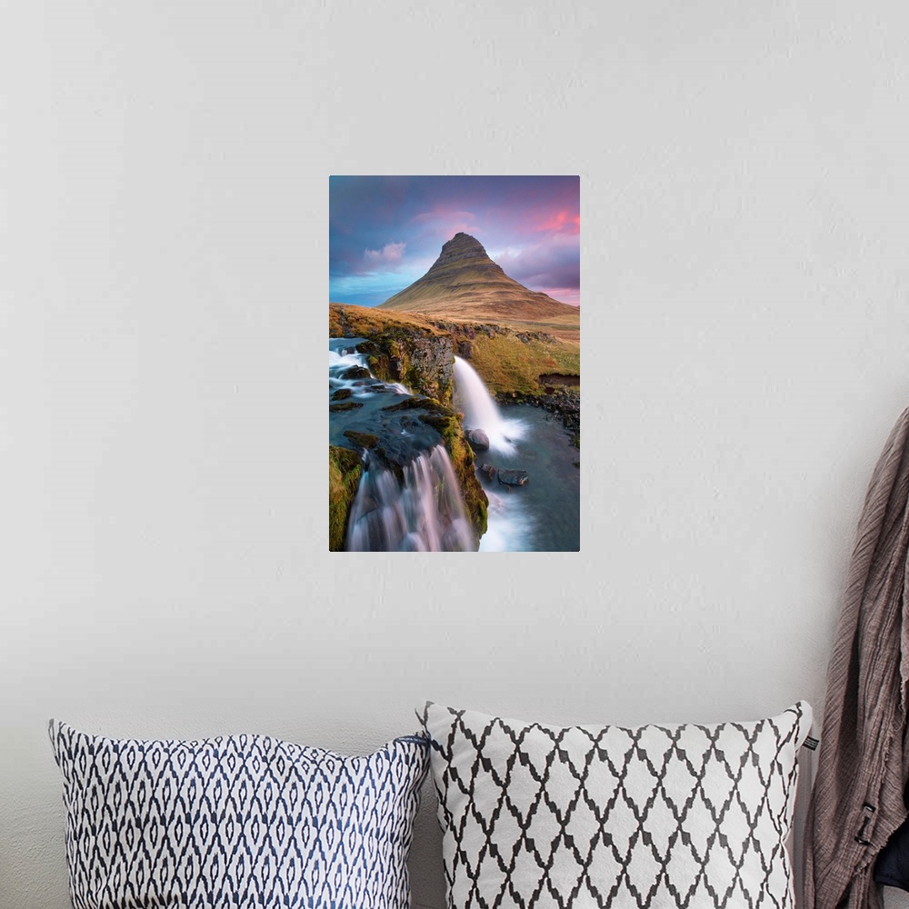 A bohemian room featuring Iceland, West Iceland, Snaefellsnes, Kirkjufell Mountain and Kirkjufelfoss Waterfall.