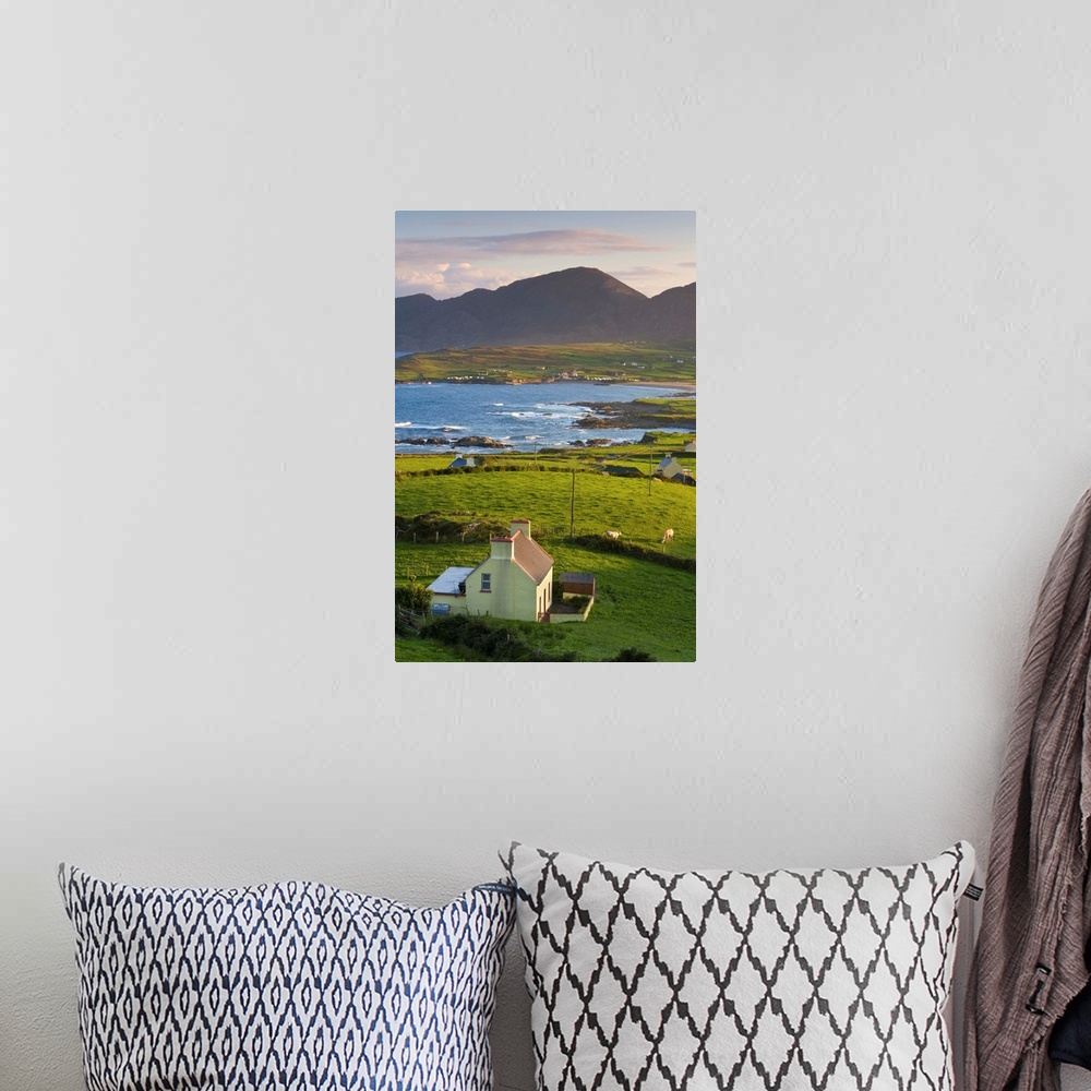A bohemian room featuring Ireland, Kerry, Sunrise over rural landscape of Ballydonegan Bay