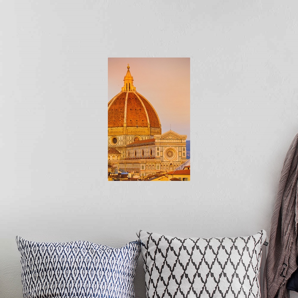 A bohemian room featuring Italy, Tuscany, Firenze district, Florence, Duomo Santa Maria del Fiore, Duomo at sunset.