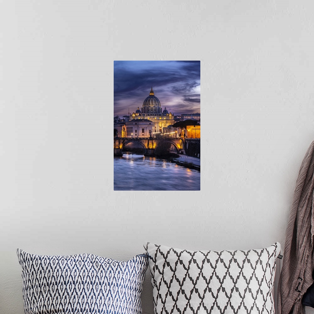 A bohemian room featuring Italy, Rome, St Peter's Basilica, Tiber, Basilica and Ponte Sant'Angelo on the Tiber river.