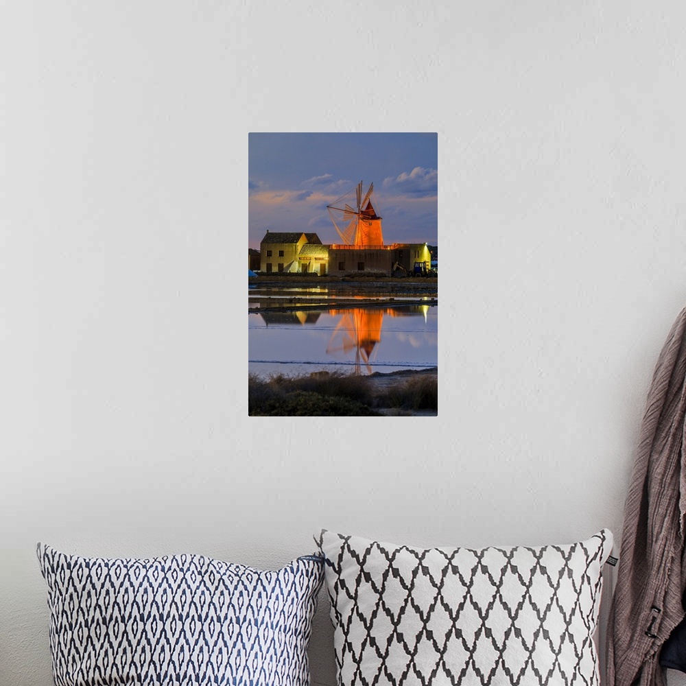 A bohemian room featuring Italy, Sicily, Trapani district, Marsala, Isole dello Stagnone, Windmills in the salt pans of the...