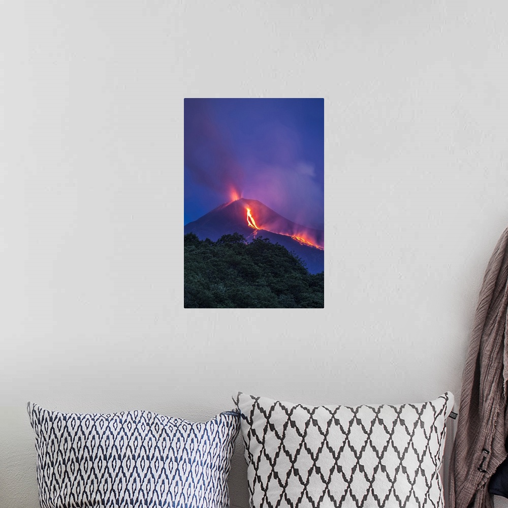 A bohemian room featuring Italy, Sicily, Mediterranean area, Catania district, Mount Etna, South-east crater eruption at ni...