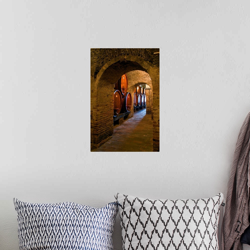 A bohemian room featuring Italy, Tuscany, Siena district, Val di Chiana, Montepulciano, Wine cellar