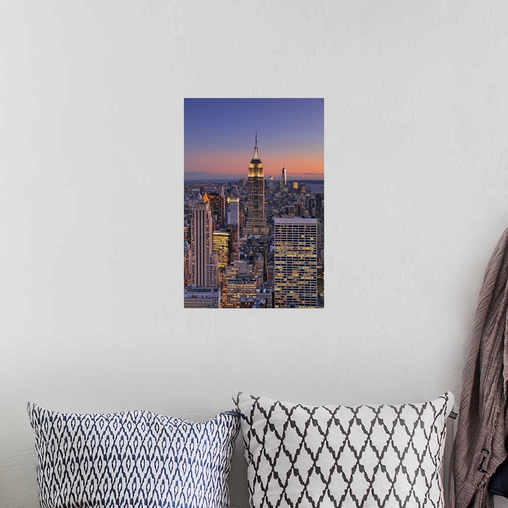 A bohemian room featuring USA, New York City, Manhattan, Midtown, Empire State Building, Midtown cityscape from Top of the ...