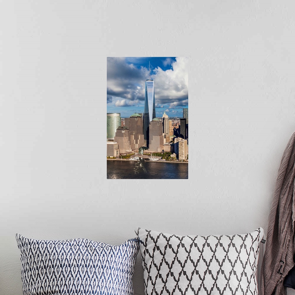 A bohemian room featuring USA, New York City, Manhattan, Lower Manhattan, Freedom Tower in the Financial District.