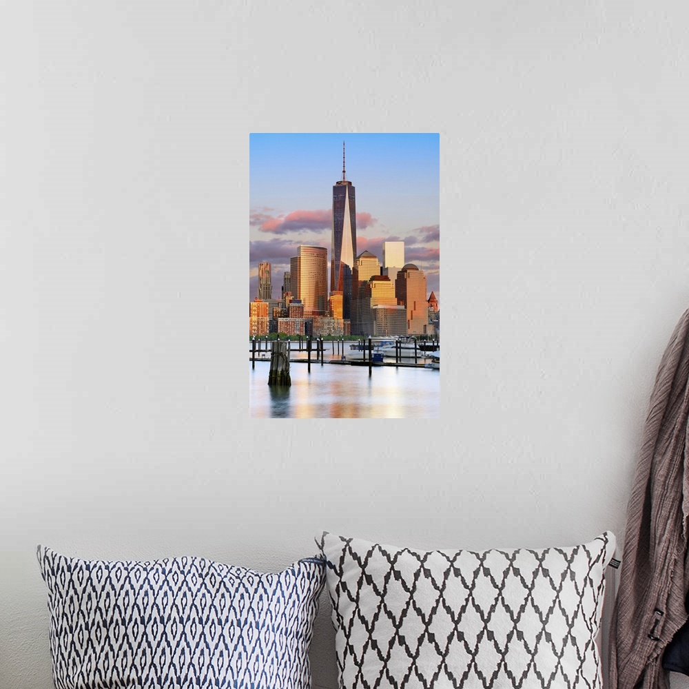 A bohemian room featuring USA, New York City, Manhattan, Lower Manhattan, One World Trade Center, Freedom Tower, City skyli...