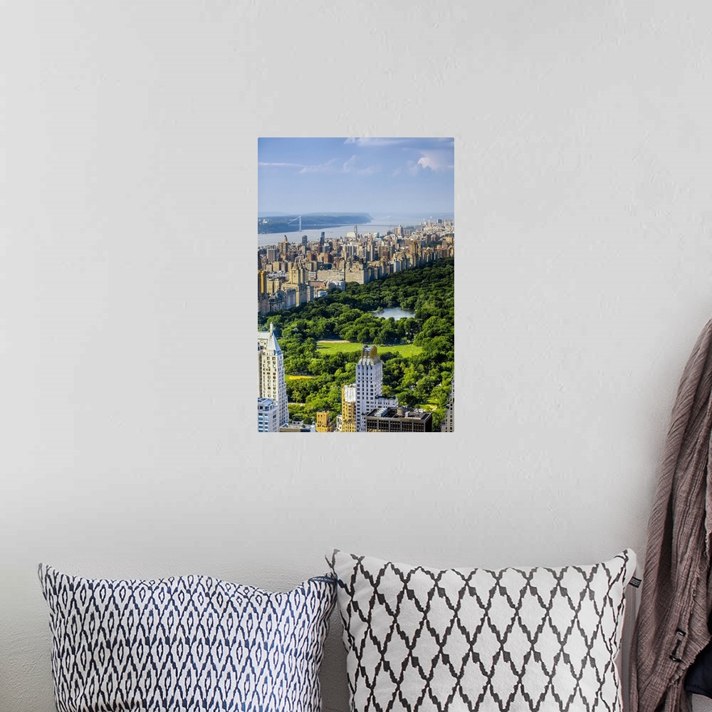 A bohemian room featuring New York, New York City, Manhattan, Central Park, Cityscape from Top of the Rock at the Rockefell...