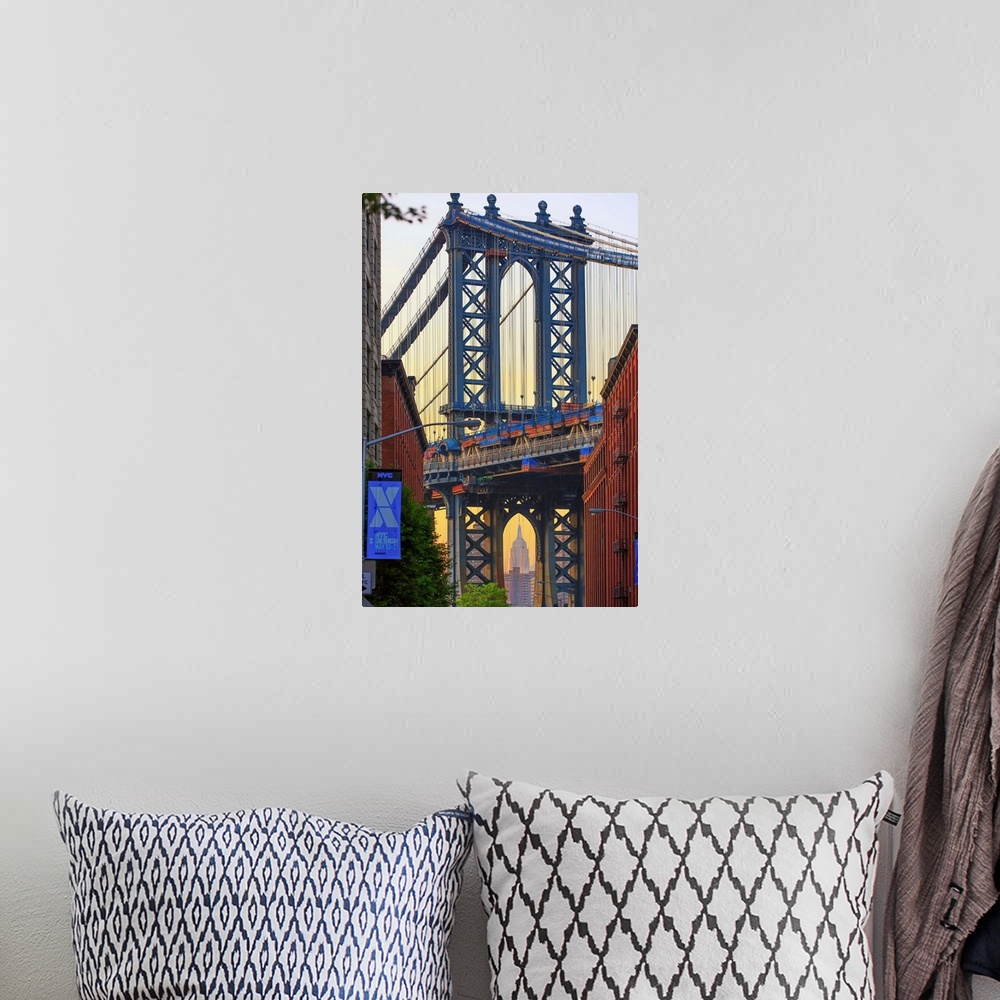 A bohemian room featuring New York, New York City, Manhattan, Manhattan Bridge, Dumbo and Manhattan bridge classic view fro...