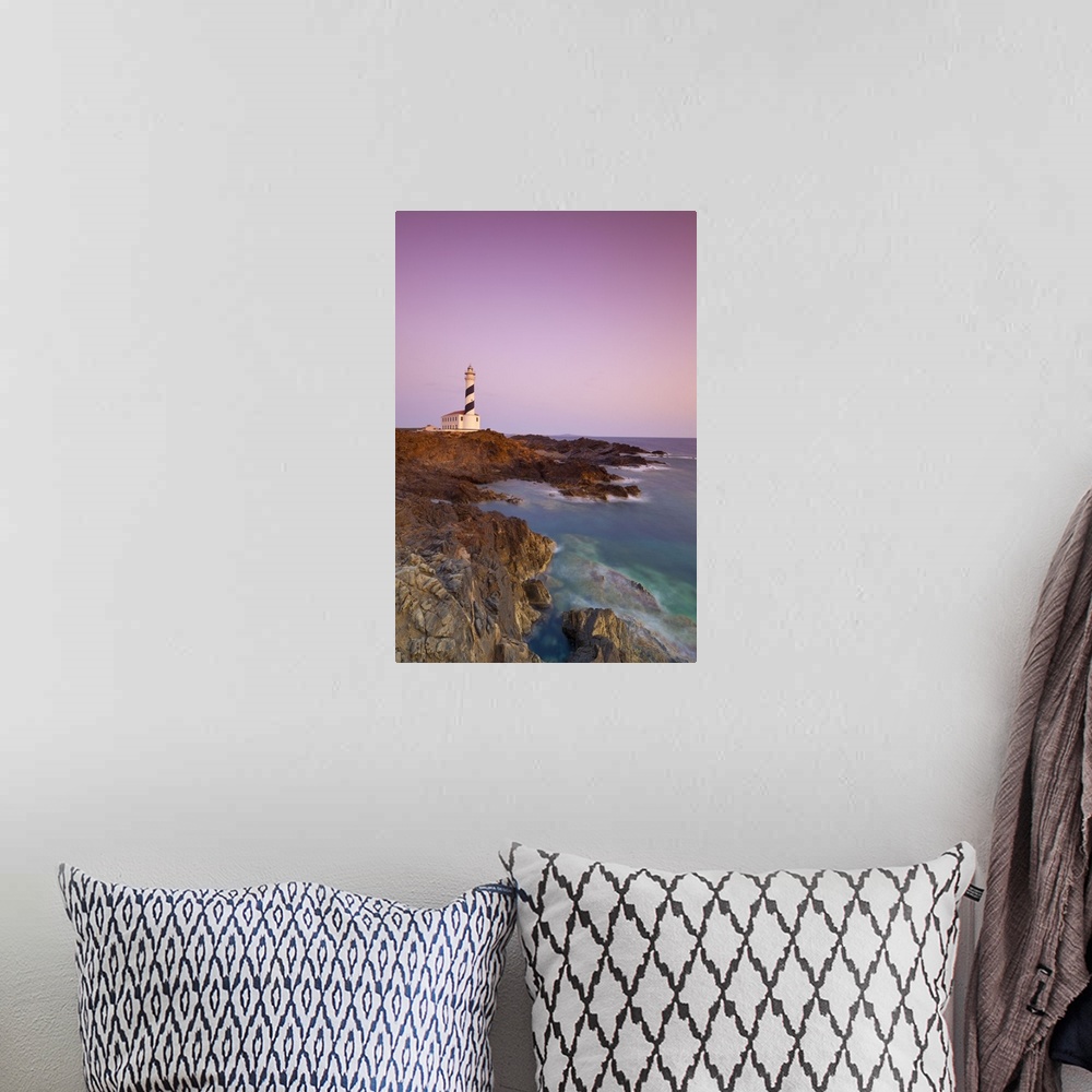 A bohemian room featuring Spain, Minorca, Far de Favaritx lighthouse and rugged coastline at dawn