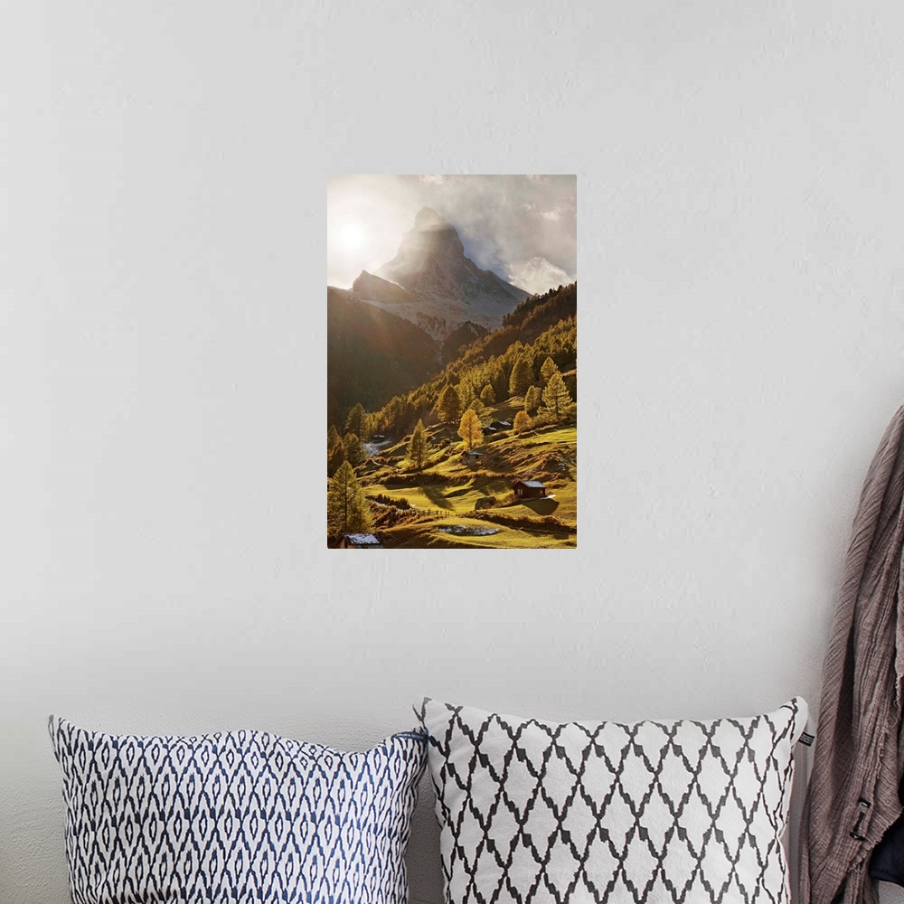A bohemian room featuring Switzerland, Valais, Alps, Central Europe, Zermatt, View towards Matterhorn mountain (Monte Cervino)