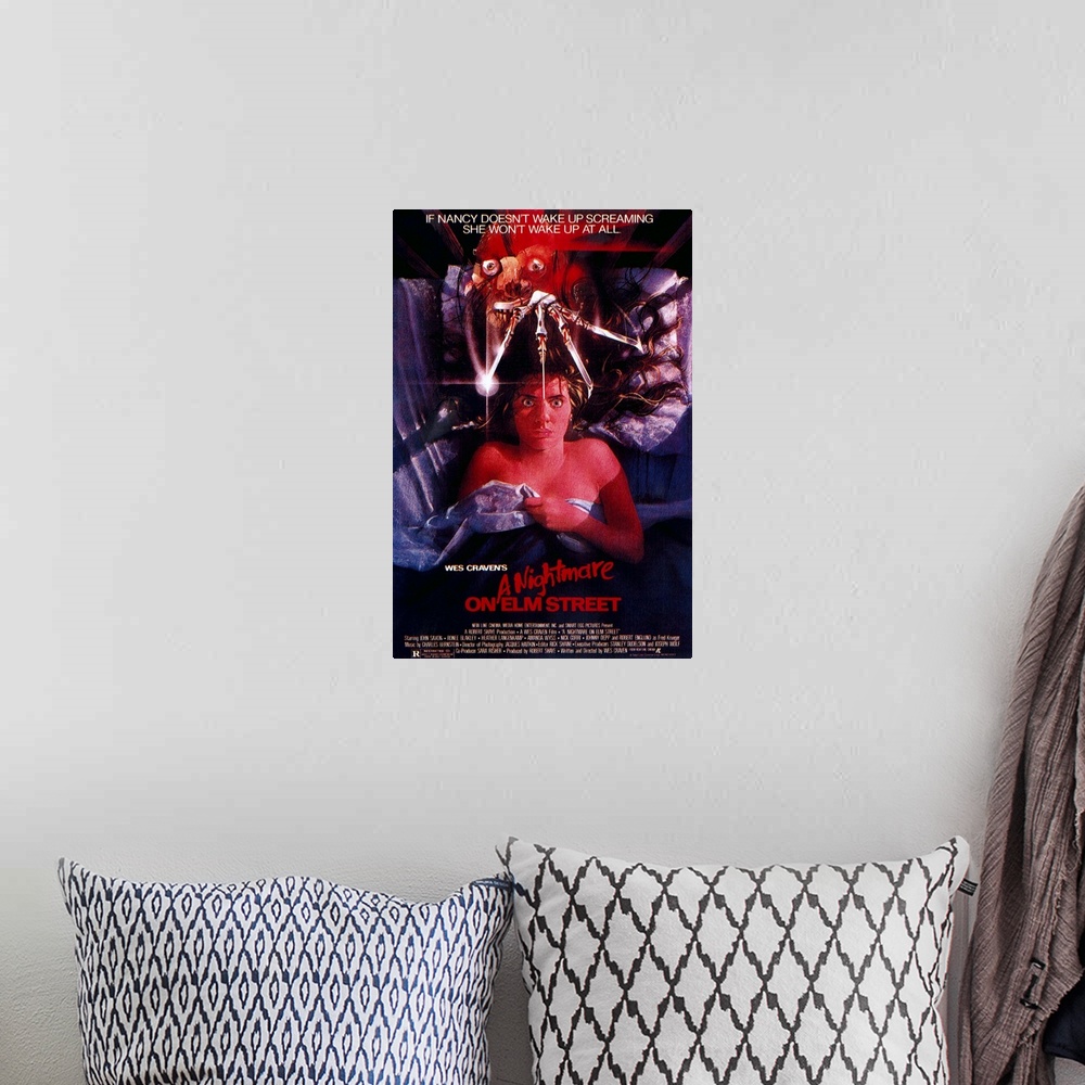 A bohemian room featuring A Nightmare On Elm Street - Vintage Movie Poster