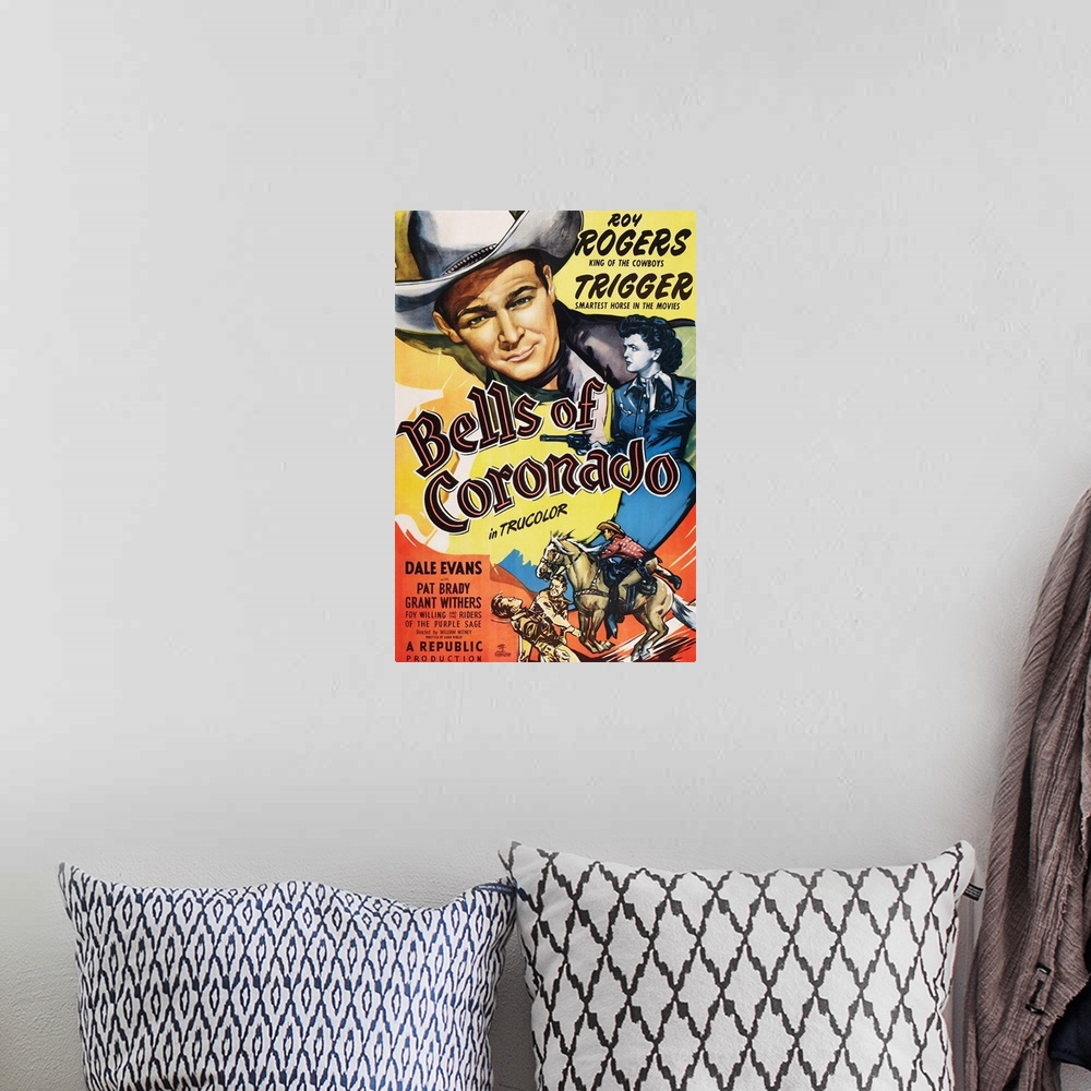 A bohemian room featuring Bells Of Coronado, US Poster Art, From Left: Roy Rogers, Dale Evans, 1950.