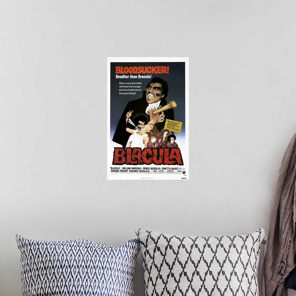 A bohemian room featuring Blacula - Vintage Movie Poster