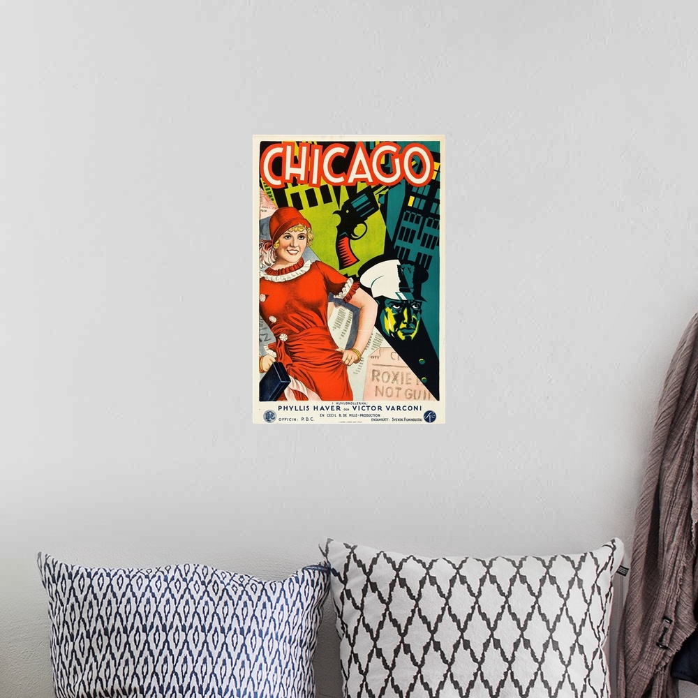 A bohemian room featuring Chicago, Left: Phyllis Haver On Swedish Poster Art, 1927.