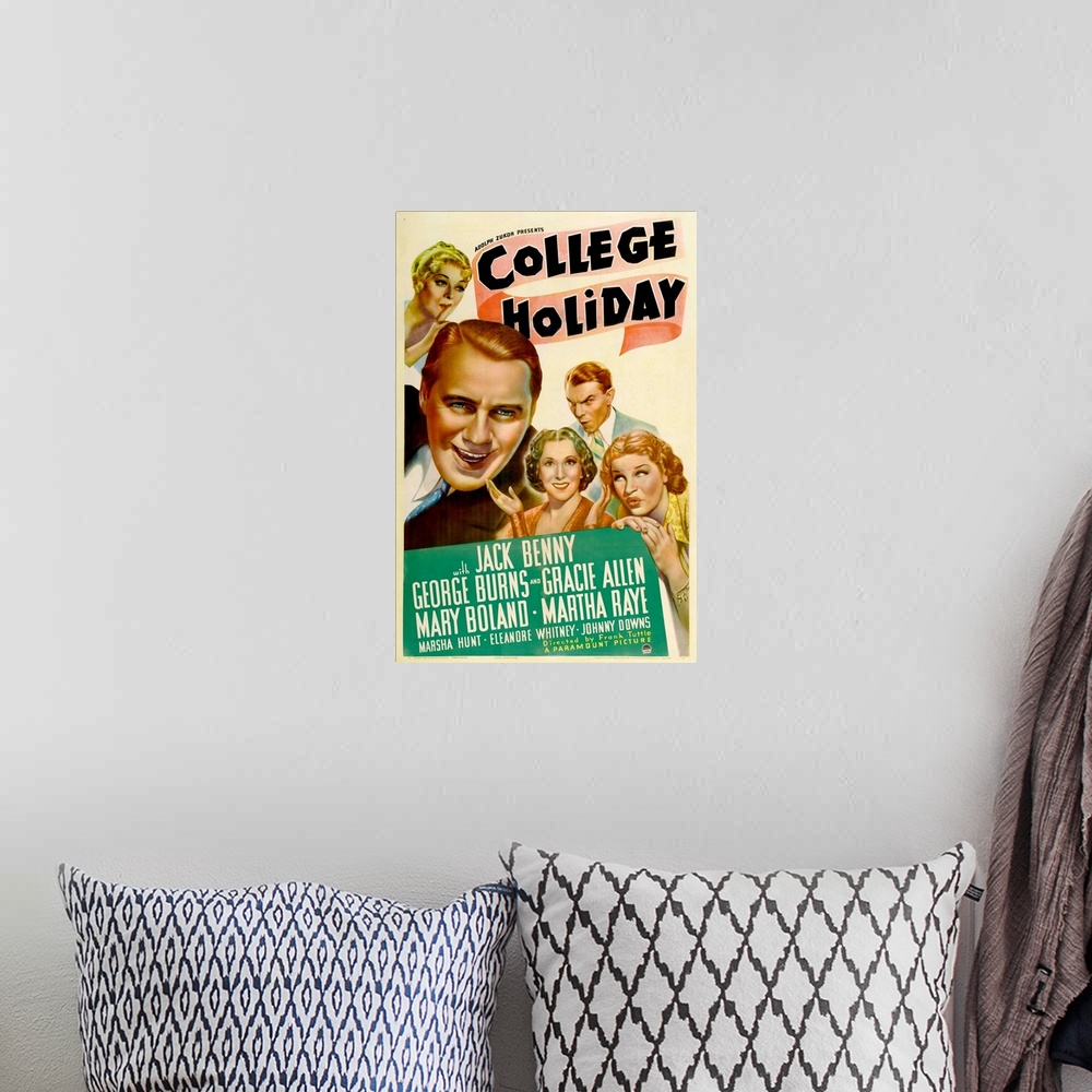 A bohemian room featuring College Holiday - Vintage Movie Poster