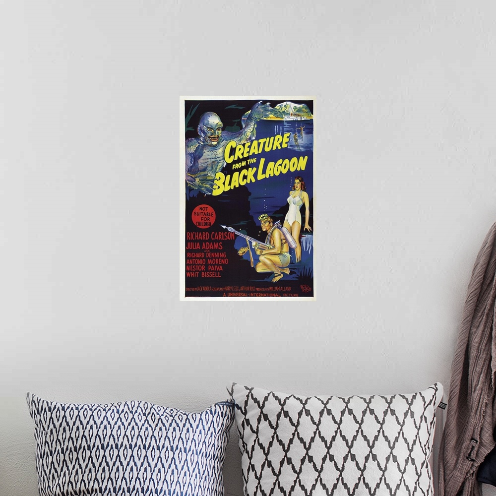 A bohemian room featuring Creature From The Black Lagoon - Vintage Movie Poster