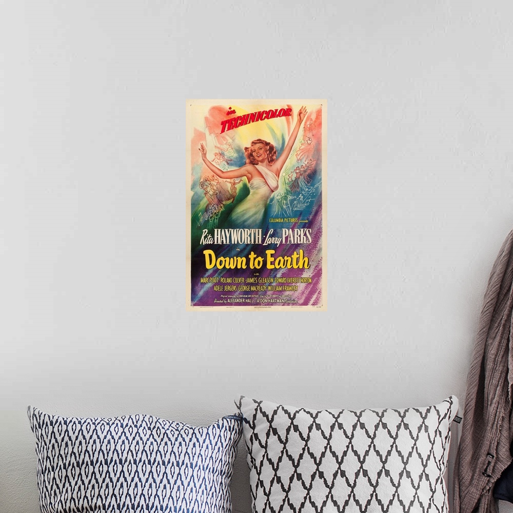 A bohemian room featuring Down To Earth - Vintage Movie Poster