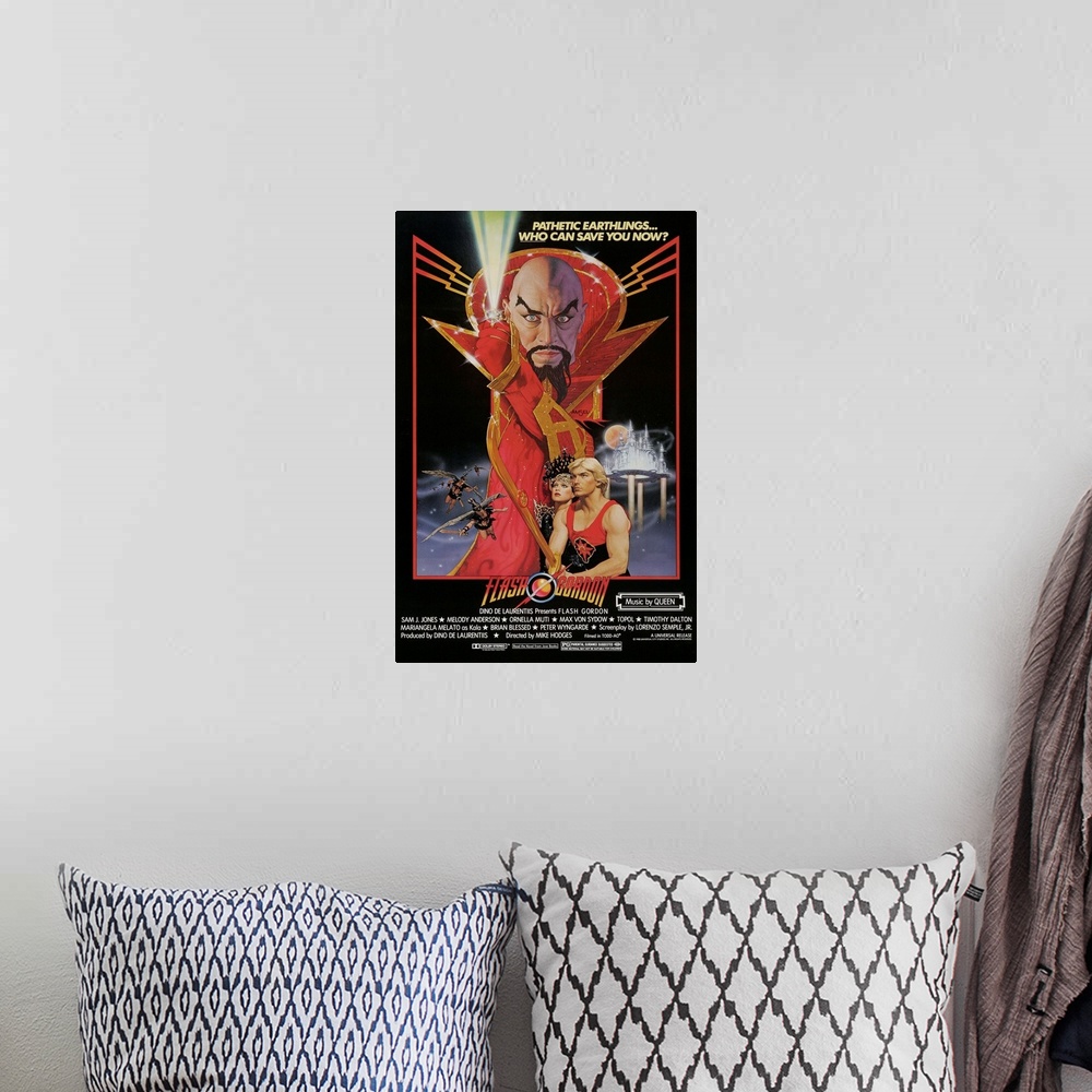 A bohemian room featuring Flash Gordon - Movie Poster