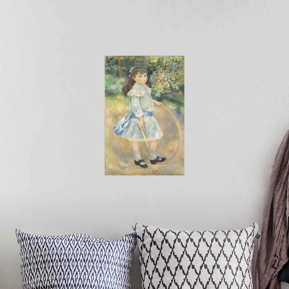 A bohemian room featuring Girl with a Hoop, by Auguste Renoir, 1885, French impressionist painting, oil on canvas. Renoir w...