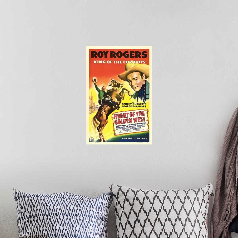 A bohemian room featuring Heart Of The Golden West - Vintage Movie Poster
