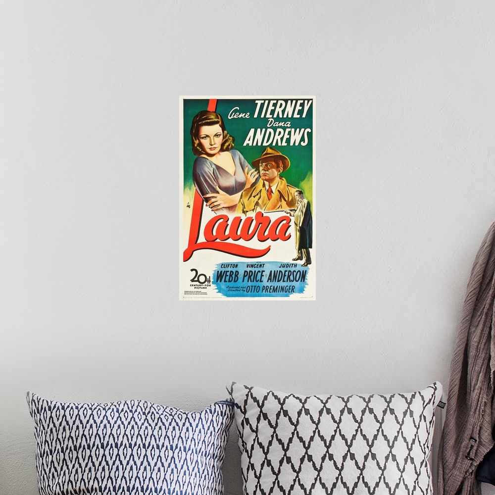 A bohemian room featuring Laura - Vintage Movie Poster
