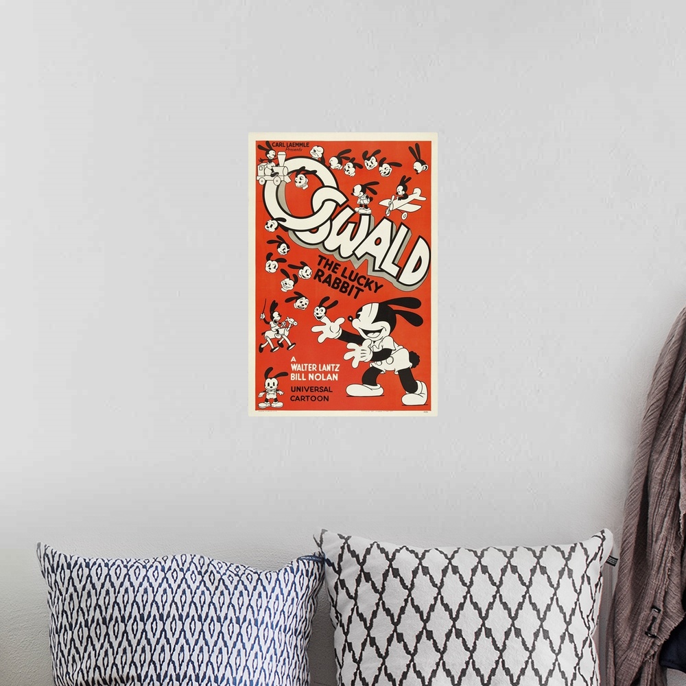 A bohemian room featuring Oswald The Lucky Rabbit - Vintage Cartoon Poster