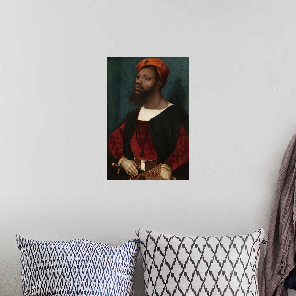 A bohemian room featuring Portrait of an African Man (Christophle le More), by Jan Jansz Mostaert, c. 1525-30, Netherlandis...