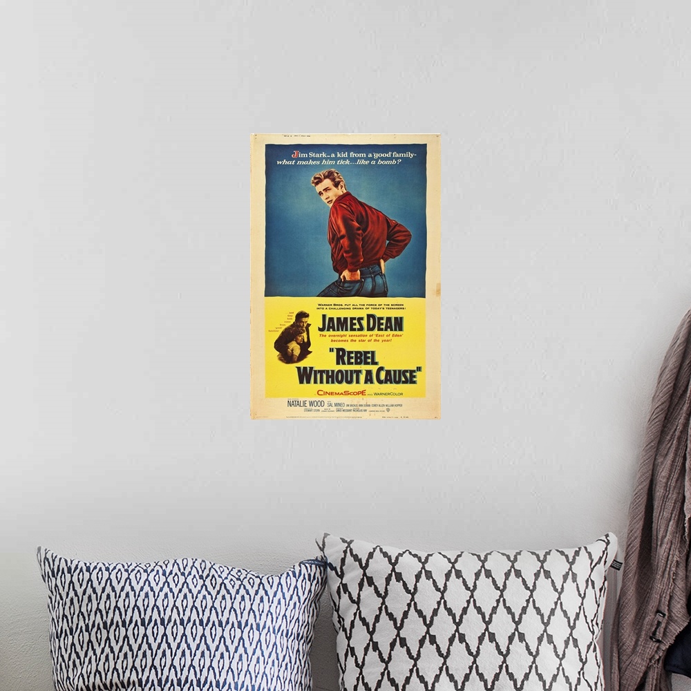 A bohemian room featuring Rebel Without A Cause - Vintage Movie Poster