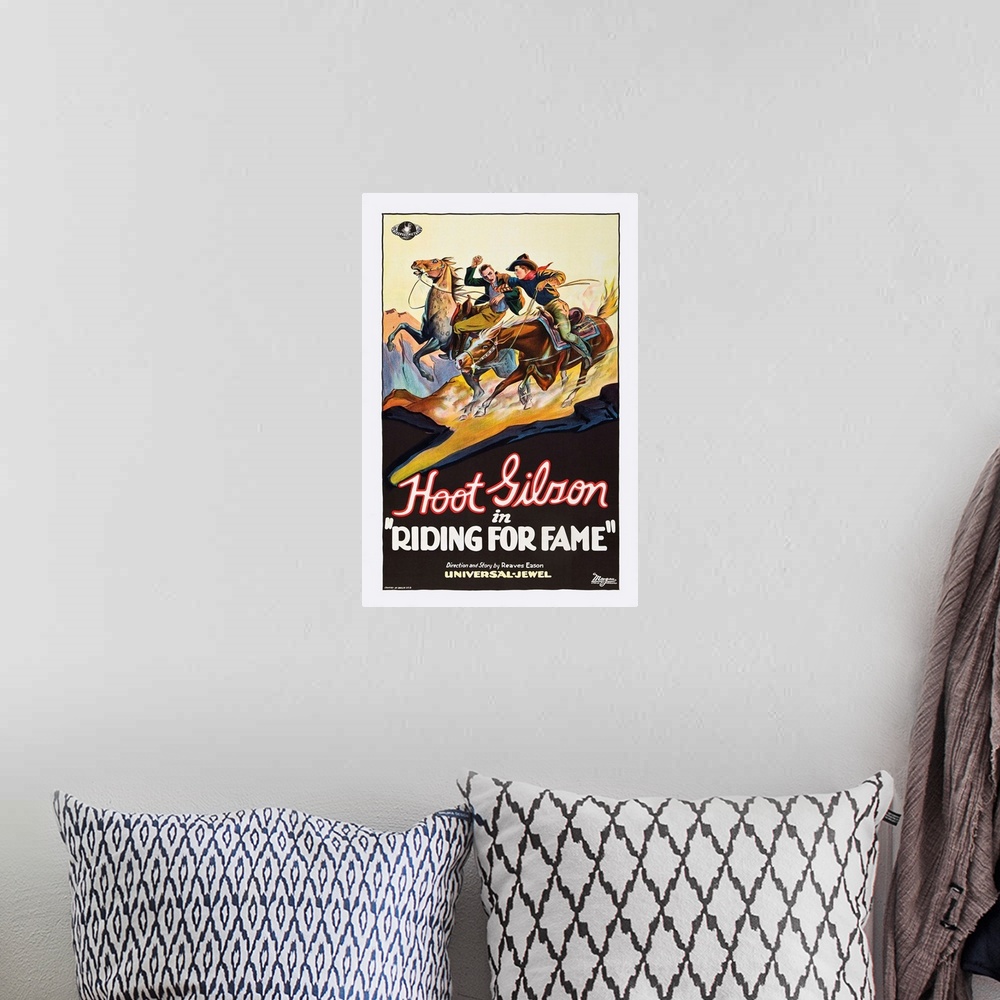 A bohemian room featuring Riding For Me - Vintage Movie Poster