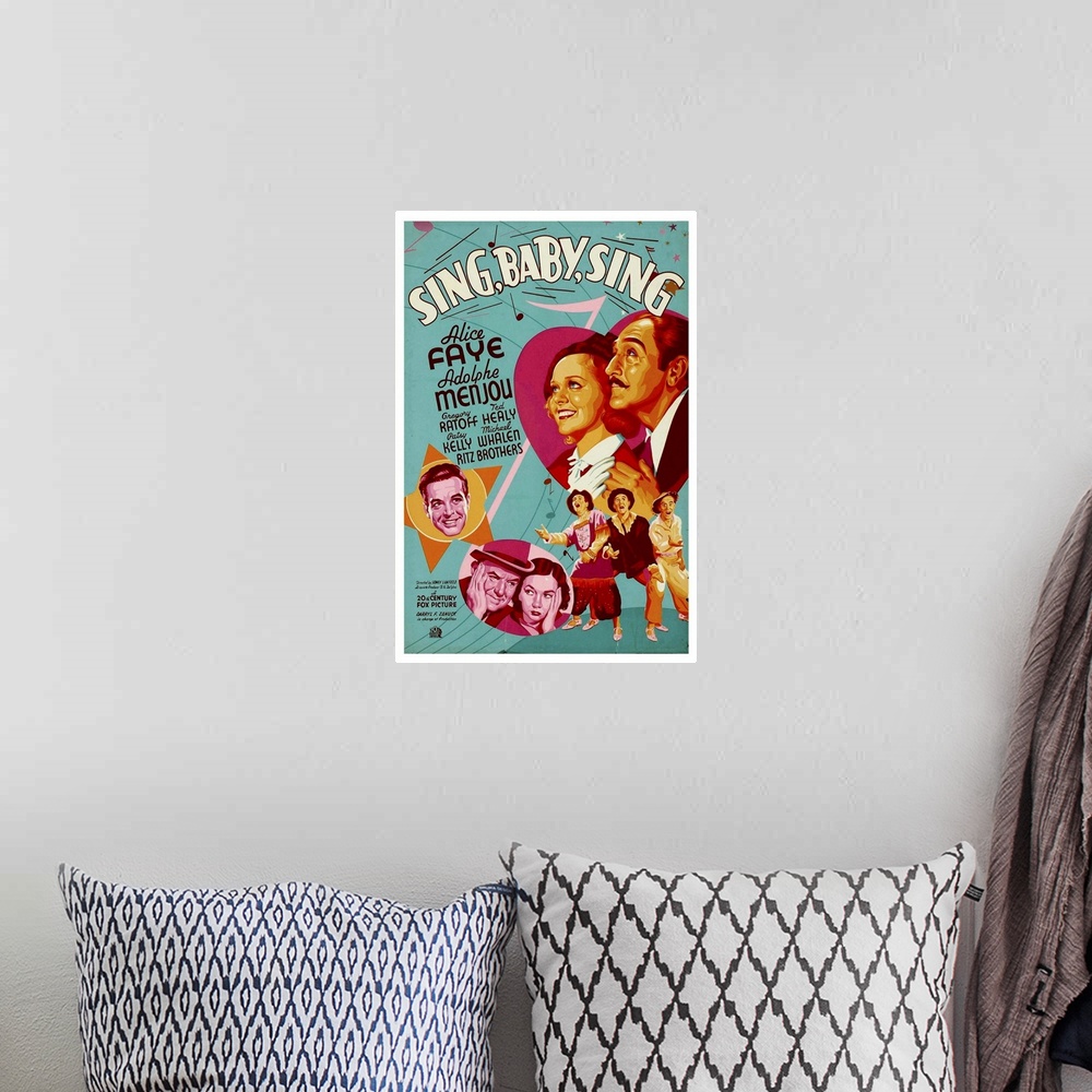 A bohemian room featuring Sing, Baby, Sing - Vintage Movie Poster