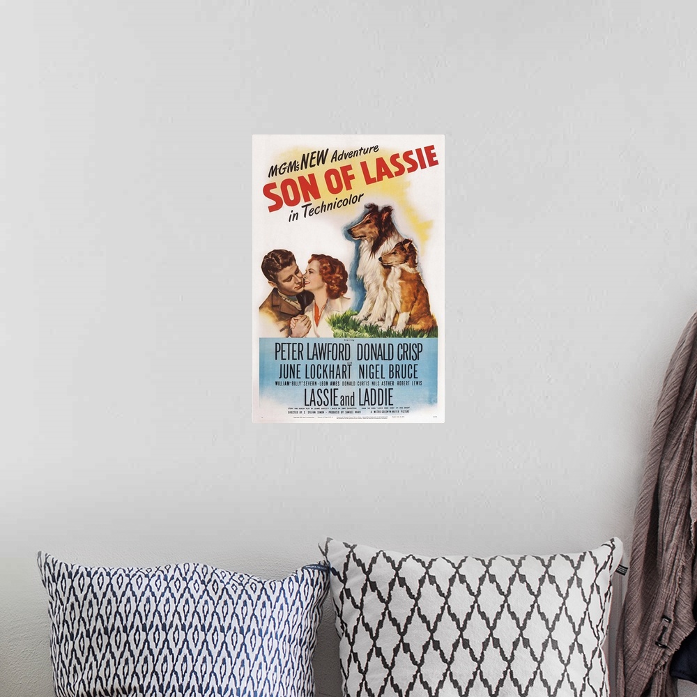 A bohemian room featuring Son Of Lassie, US Poster Art, Peter Lawford, June Lockhart, 1945