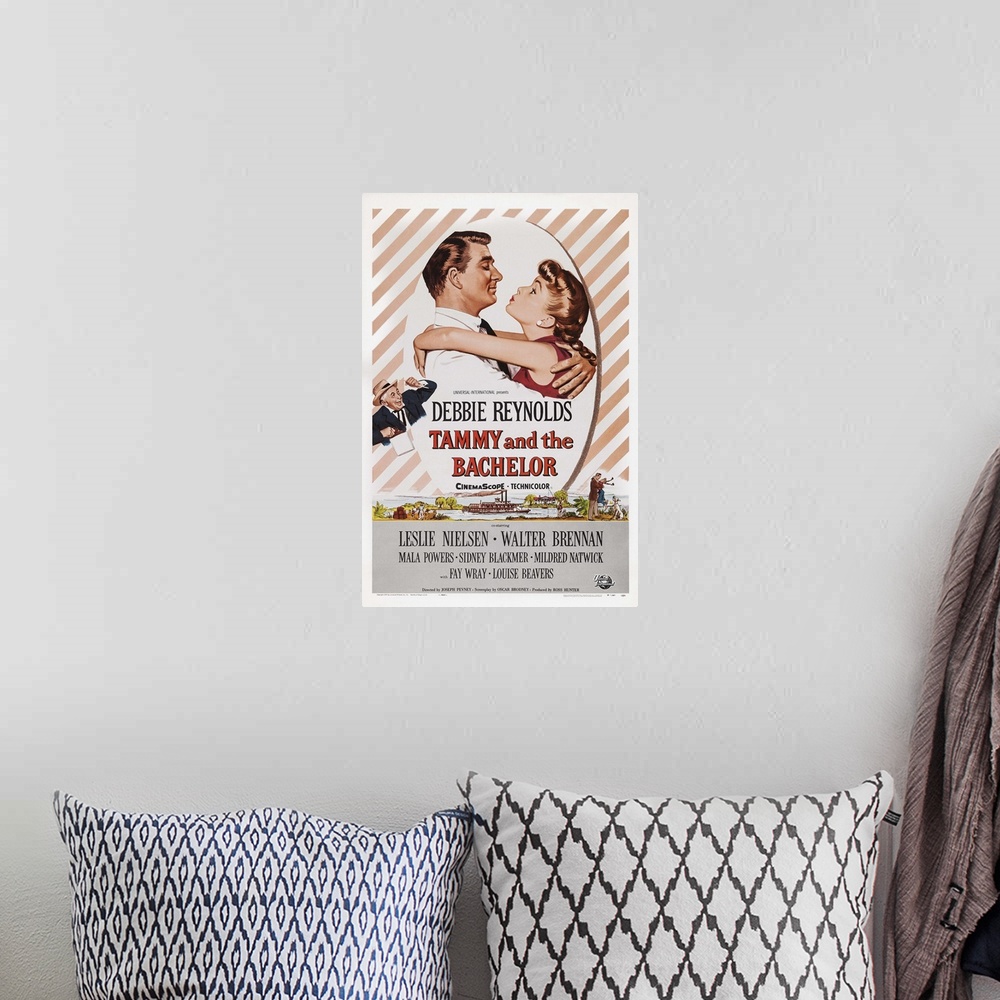 A bohemian room featuring Retro poster artwork for the film Tammy and the Bachelor.