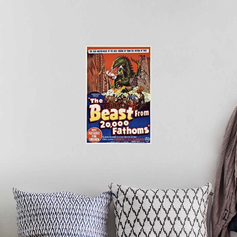 A bohemian room featuring The Beast From 20,000 Fathoms - Vintage Movie Poster (Australian)