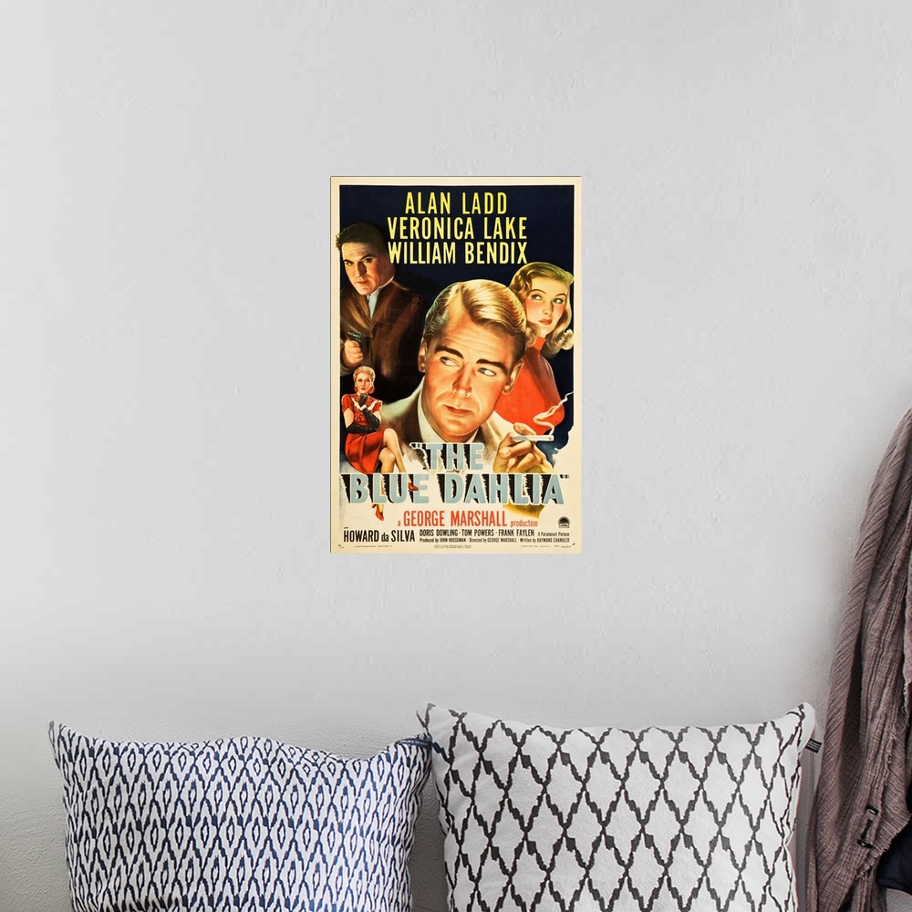 A bohemian room featuring The Blue Dahlia - Vintage Movie Poster