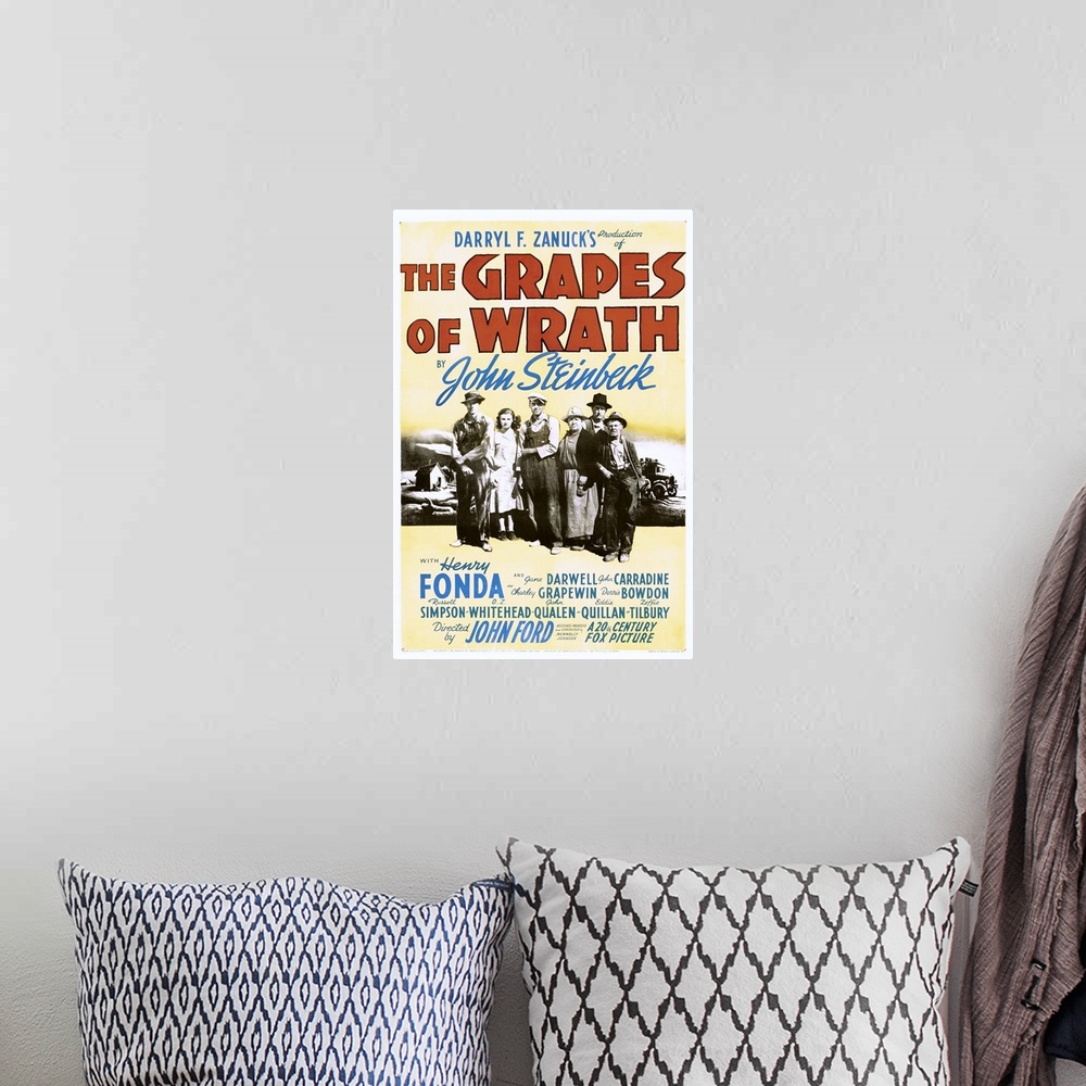 A bohemian room featuring The Grapes of Wrath - Vintage Movie Poster