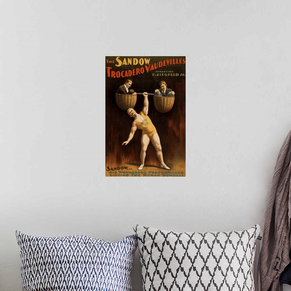 A bohemian room featuring The Sandow Trocadero Vaudevilles - Vintage Theatre Poster