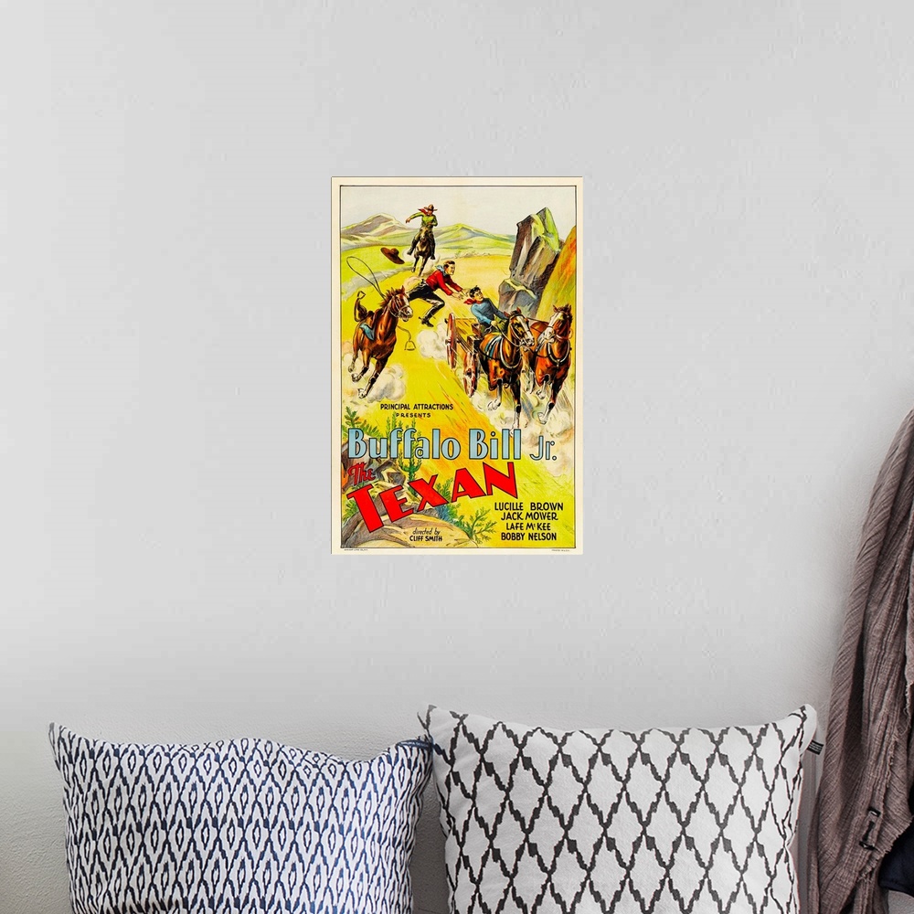A bohemian room featuring The Texan - Vintage Movie Poster