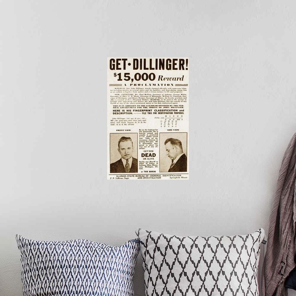 A bohemian room featuring Wanted poster for John Dillinger
