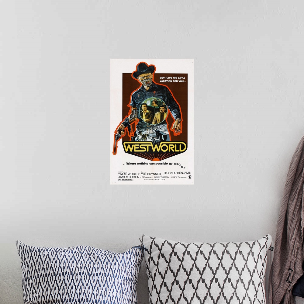 A bohemian room featuring Westworld - Vintage Movie Poster
