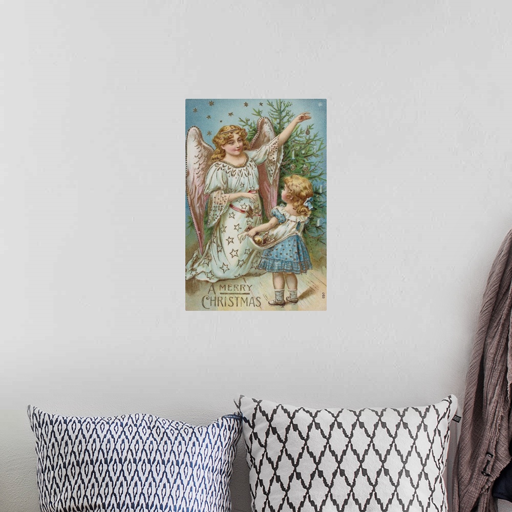 A bohemian room featuring A Merry Christmas Postcard With An Angel And Little Girl