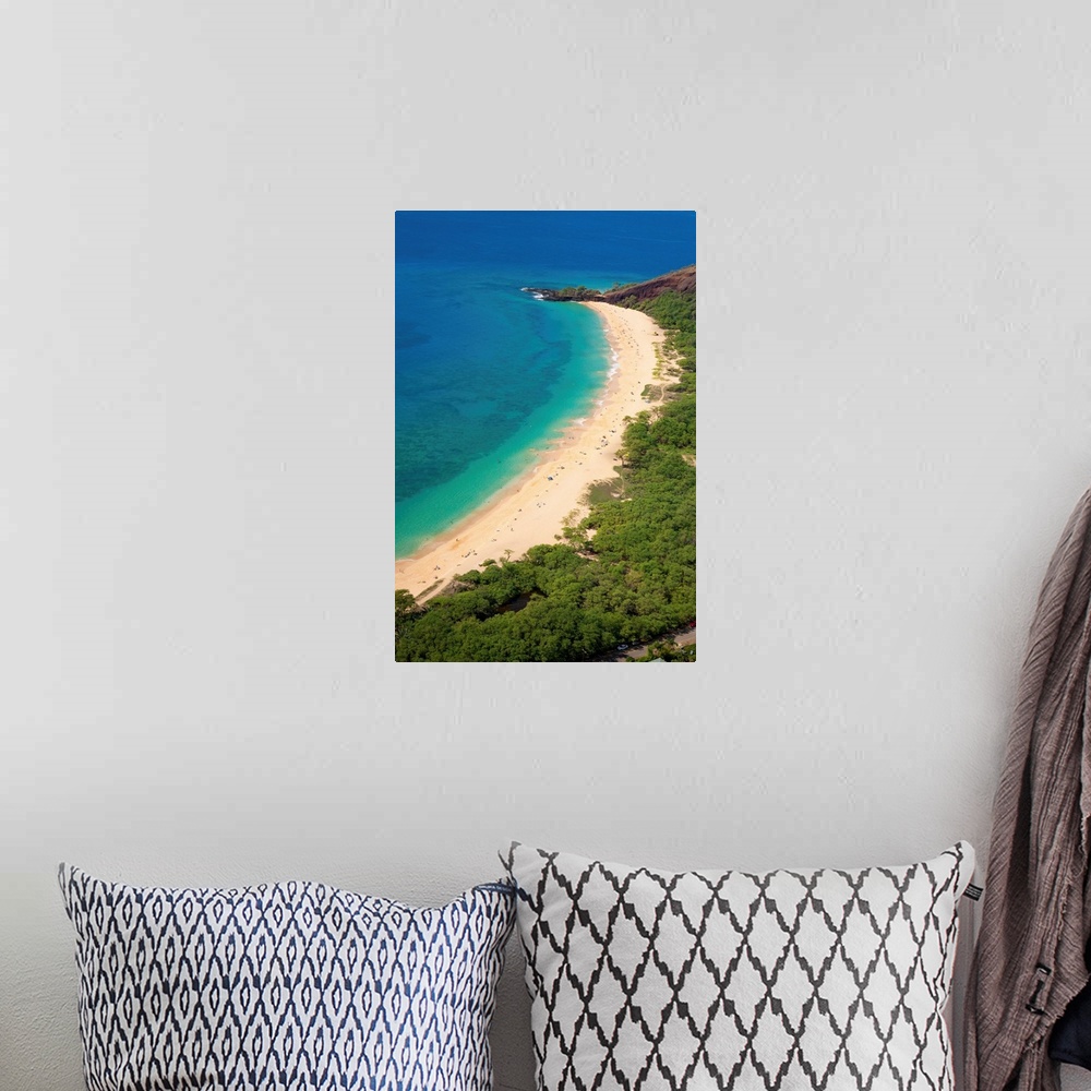 A bohemian room featuring Aerial view of Big Beach, also known as Makena Beach or by it's Hawaiian name , Oneloa Beach. It ...